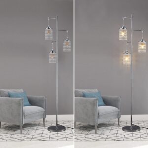 beaysyty Art Decor Crystal Floor Lamp 3-Light Contemporary Crystal Lampshade for Living Room,Bedroom,Office,LED Bulb Included,Chrome Finish