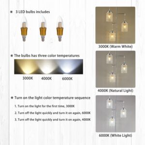 beaysyty Art Decor Crystal Floor Lamp 3-Light Contemporary Crystal Lampshade for Living Room,Bedroom,Office,LED Bulb Included,Chrome Finish