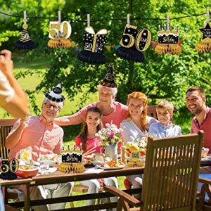 50th Birthday Decorations Men 9PCS Honeycomb Centerpieces for Tables Decorations Black Gold Toppers Cheers to 50 Years Birthday Party SuppliesTable Sign Decor Men and Women