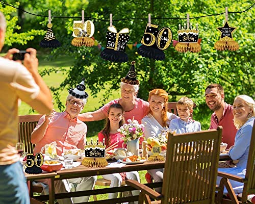 50th Birthday Decorations Men 9PCS Honeycomb Centerpieces for Tables Decorations Black Gold Toppers Cheers to 50 Years Birthday Party SuppliesTable Sign Decor Men and Women