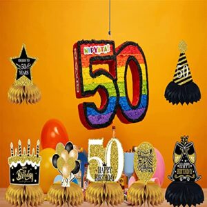 50th Birthday Decorations Men 9PCS Honeycomb Centerpieces for Tables Decorations Black Gold Toppers Cheers to 50 Years Birthday Party SuppliesTable Sign Decor Men and Women