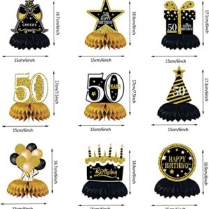 50th Birthday Decorations Men 9PCS Honeycomb Centerpieces for Tables Decorations Black Gold Toppers Cheers to 50 Years Birthday Party SuppliesTable Sign Decor Men and Women