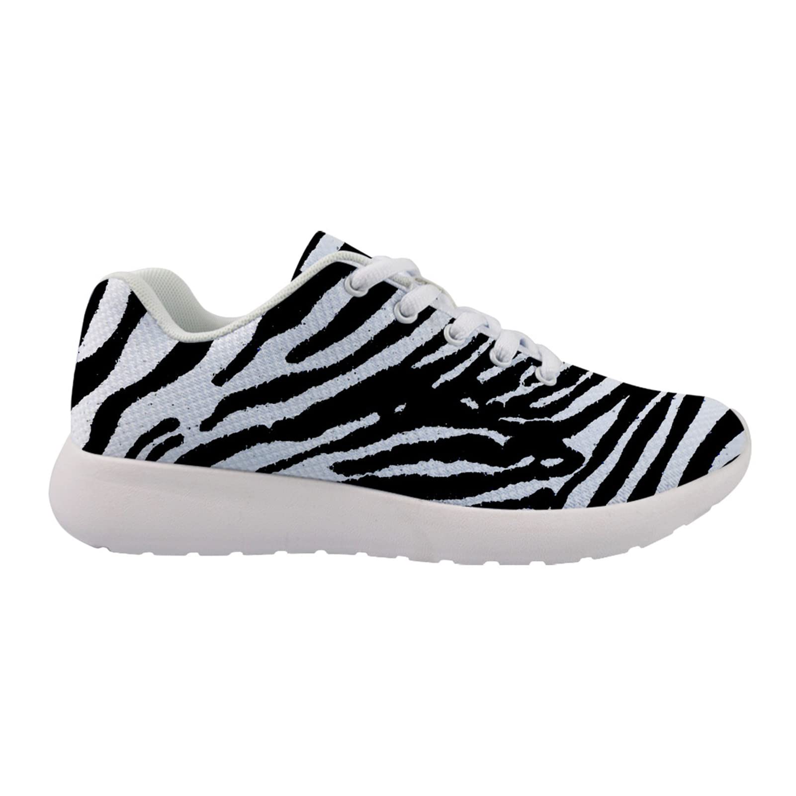 FOR U DESIGNS Stylish Sneakers for Women White and Black Zebra Printing Walking Running Shoes for Gym Sports Athletic Sneakers Lace Up