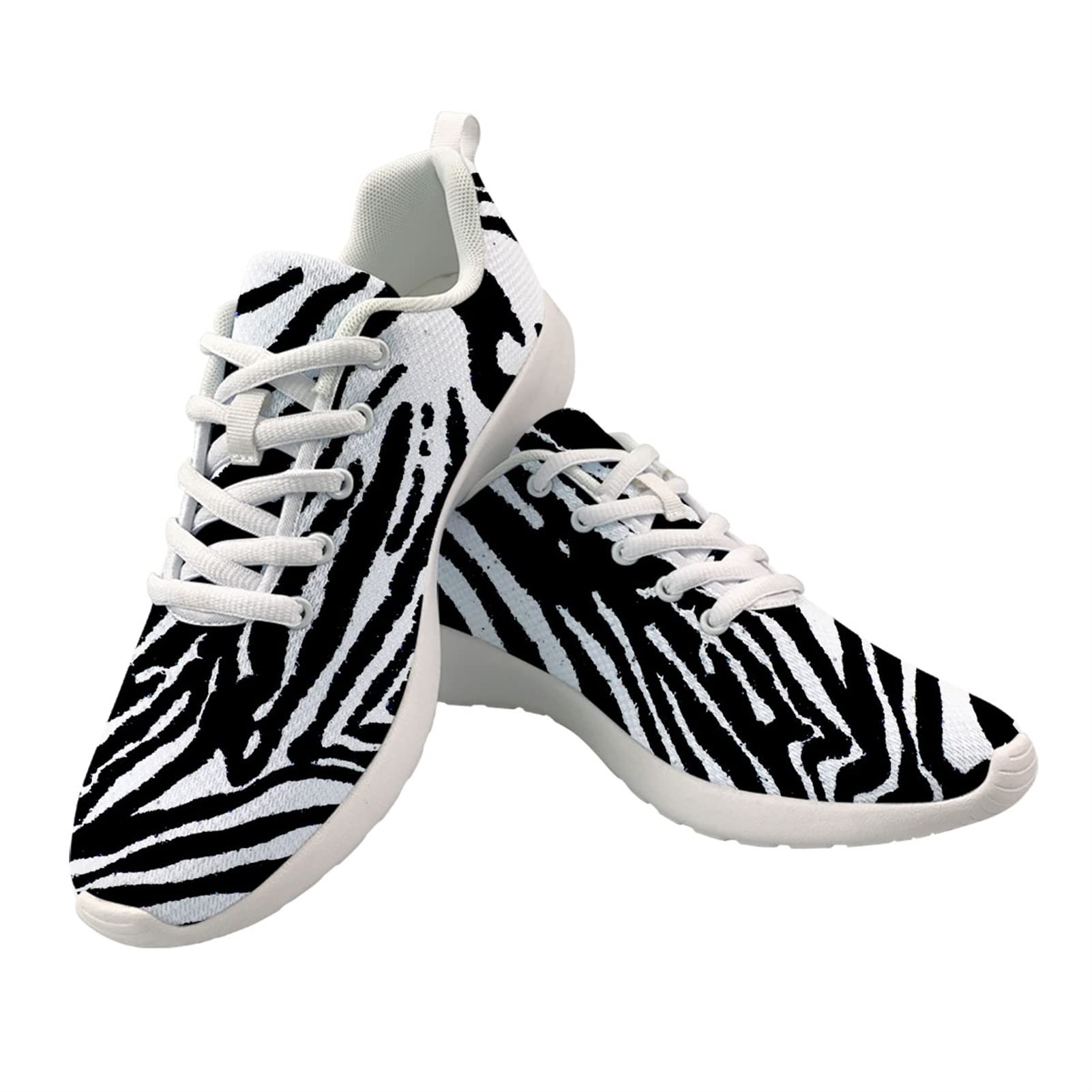 FOR U DESIGNS Stylish Sneakers for Women White and Black Zebra Printing Walking Running Shoes for Gym Sports Athletic Sneakers Lace Up