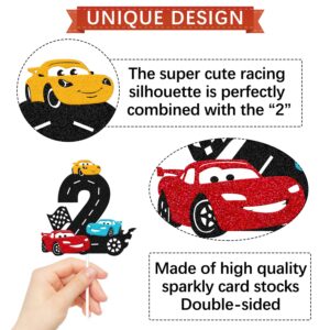 Race Car 2nd Birthday Cake Topper Two Fast Cake Decoration for Racing Car Checkered Flag Themed Kids Boy Girl 2s Years Old Happy 2 Bday Party Decor Supplies Double Sided