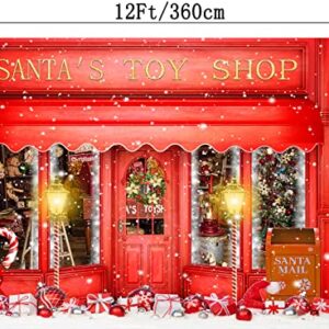DePhoto Red Christmas Photo Backdrop Santa's Toy Shop Candy Cane in Snow World Xmas Family Holiday Party Banner Photography Background Supplies Decor Studio Prop PGT673E 12X10ft