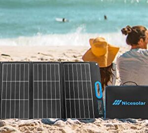 Nicesolar 100W Foldable Solar Panel 100 Watt Portable Solar Panel Charger for Portable Power Station Solar Generator, with USB A&C PD 65W for Laptop Smartphone Tablet Power Bank Camping RV Outdoor