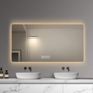 laiya 23.5”x47.5” bathroom vanity mirror with lights, wall-mounted led black mirror for bathroom anti-fog waterproof, light adjustment intelligent touch button horizontal