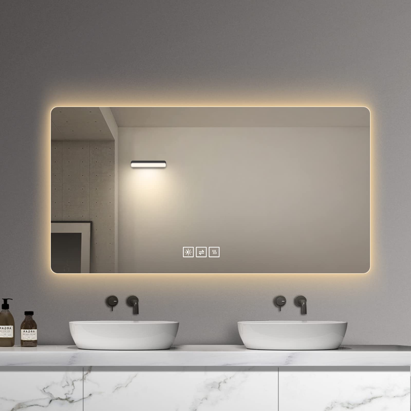 LAIYA 23.5”X47.5” Bathroom Vanity Mirror with Lights, Wall-Mounted Led Black Mirror for Bathroom Anti-Fog Waterproof, Light Adjustment Intelligent Touch Button Horizontal