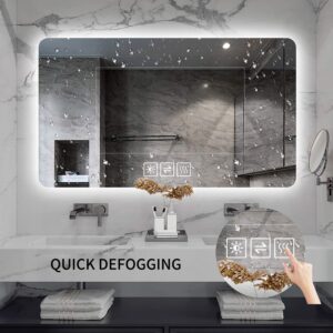 LAIYA 23.5”X47.5” Bathroom Vanity Mirror with Lights, Wall-Mounted Led Black Mirror for Bathroom Anti-Fog Waterproof, Light Adjustment Intelligent Touch Button Horizontal