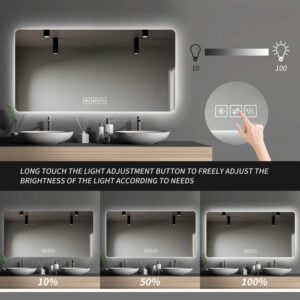 LAIYA 23.5”X47.5” Bathroom Vanity Mirror with Lights, Wall-Mounted Led Black Mirror for Bathroom Anti-Fog Waterproof, Light Adjustment Intelligent Touch Button Horizontal