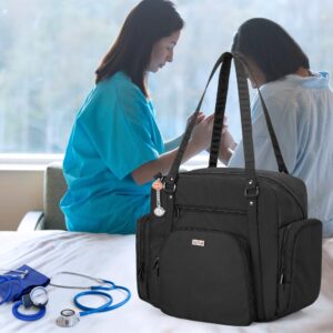 LoDrid Nurse Tote Bag with Padded Bottom, Nurse Utility Bag for Home Health, Nurse Work Tote Bag with Zip-Top Closure, 15.6" Laptop Layer, Multiple Pockets for Nurse Supplies, Black, Bag Only