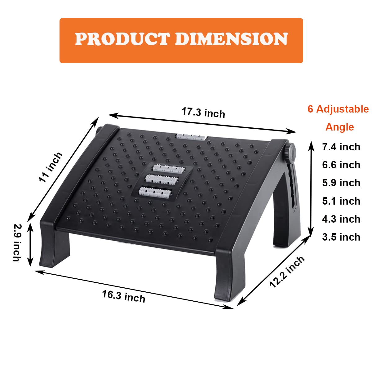 Adjustable Height Foot Rest with Massage Surface for Under Desk, 6 Height Adjustable Foot Stool for Desk at Work for Home, Office