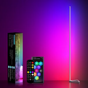 miheal corner floor lamp - smart rgb led corner lamp with app and remote control, 16 million colors & 68+ scene, music sync, timer setting -for living rooms, bedrooms, and gaming rooms