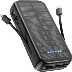 Portable Charger with Built in Cable Power Bank 30000mAh Fast Charging PD 20W Battery Pack 5 Output und 4 Input Backup Charger Travel for iPhone Android Samsung etc-Black