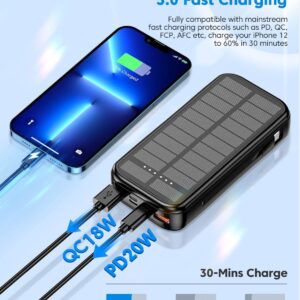 Portable Charger with Built in Cable Power Bank 30000mAh Fast Charging PD 20W Battery Pack 5 Output und 4 Input Backup Charger Travel for iPhone Android Samsung etc-Black