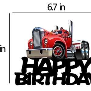 Heavy Truck Cake Topper Black Acrylic Transportation Theme Birthday Supplies, Heavy Truck Happy Birthday Cake Topper for Kid's Boy's Men' Birthday Party Decorations（Red）