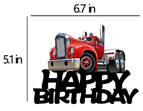 Heavy Truck Cake Topper Black Acrylic Transportation Theme Birthday Supplies, Heavy Truck Happy Birthday Cake Topper for Kid's Boy's Men' Birthday Party Decorations（Red）