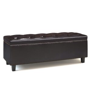 simplihome heatherton 48 inch wide traditional rectangle storage ottoman in tanners brown vegan faux leather, for the living room and bedroom