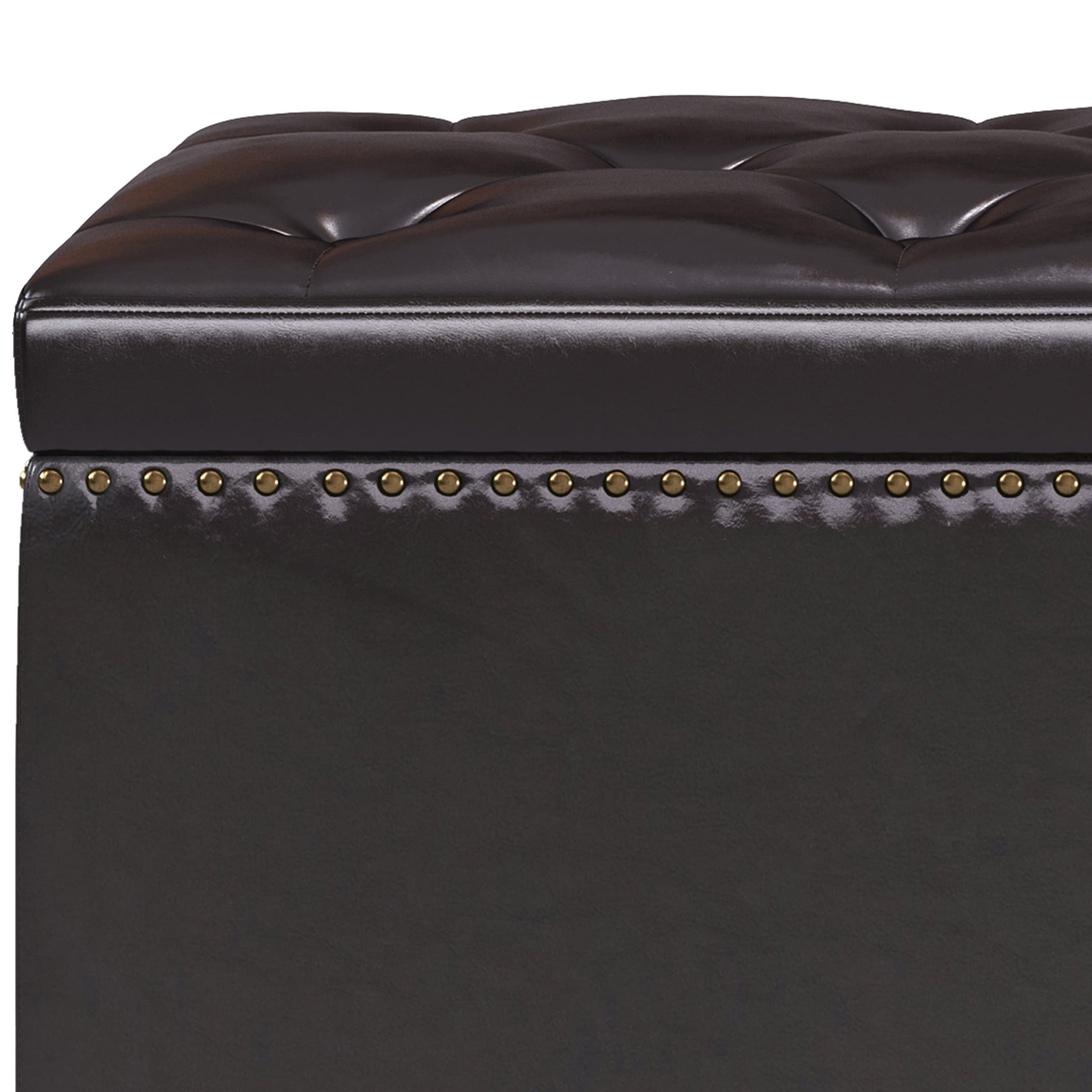 SIMPLIHOME Heatherton 48 Inch Wide Traditional Rectangle Storage Ottoman in Tanners Brown Vegan Faux Leather, For the Living Room and Bedroom