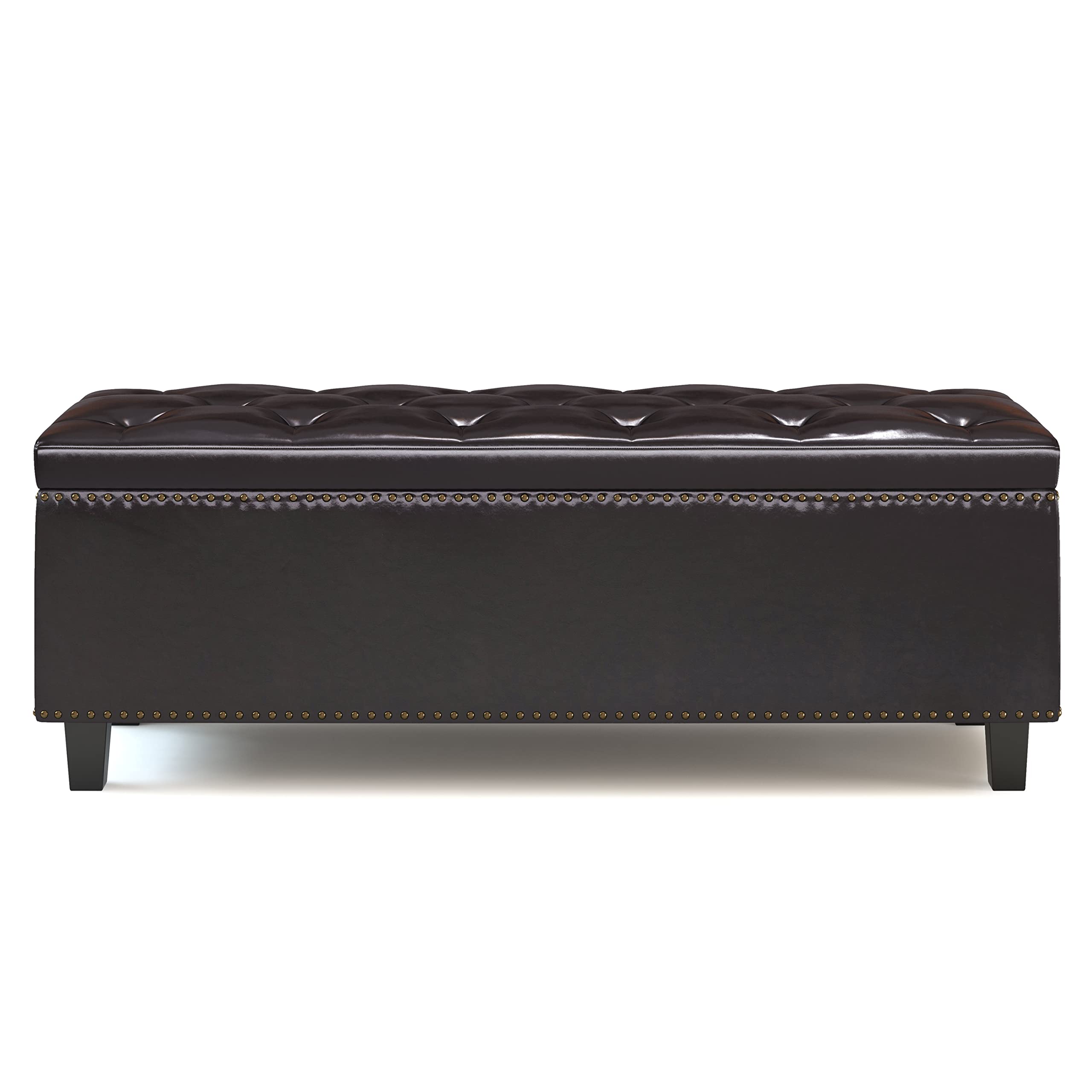 SIMPLIHOME Heatherton 48 Inch Wide Traditional Rectangle Storage Ottoman in Tanners Brown Vegan Faux Leather, For the Living Room and Bedroom