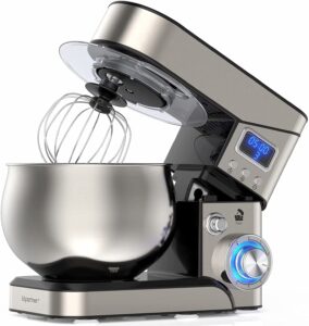 stand mixer, stainless steel mixer 5.3-qt lcd display food mixer, 6+p speed itchen electric mixer tilt-head mixer with stainless steel bowl, dough hook, beater, whisk