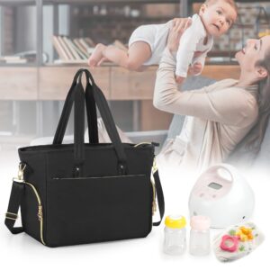 CURMIO Breast Pump Bag Compatible with Spectra S1, S2 and Medela, Work Pumping Tote with Laptop Sleeve for Breastfeeding Moms, Black (Empty Bag Only)