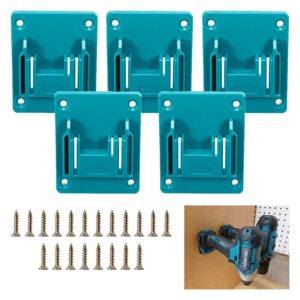 5 packs tools drill mount holder, fit for makita 18v li-ion drill tools holder dock hanger with 20 screws(cyan-blue, no tool)