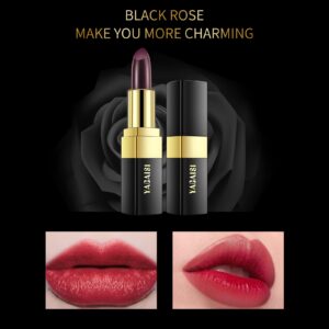 Lip Balm Lipstick, YACAISI Lip Stain Long Lasting Waterproof, Long Lasting Nutritious Lip Balm Lips Moisturizer Lipstick For Women (Black Rose)