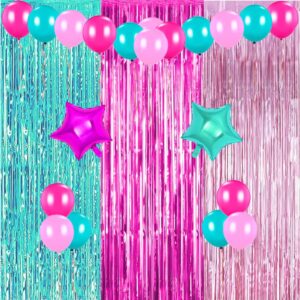 Surprise Party Supplies Birthday Decorations, Pink Teal Fuchsia Curtains and Balloons for Girls Surprise Party Cake Table Supplies to Booths Backdrop