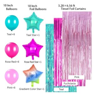 Surprise Party Supplies Birthday Decorations, Pink Teal Fuchsia Curtains and Balloons for Girls Surprise Party Cake Table Supplies to Booths Backdrop