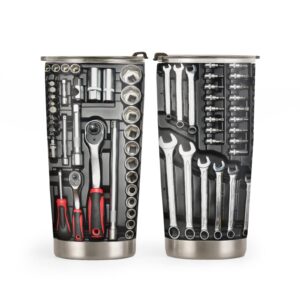20oz mechanic gifts for men, valentines day gifts for him, cool unique gifts for husband, dad, son, coffee thermos for men, mechanic toolbox tumbler cup insulated travel coffee mug with lid
