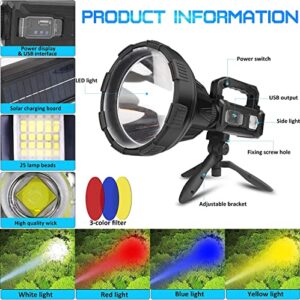 Rechargeable Spotlight Flashlights High Lumens, 150000 Lumens Super Bright LED Searchlight Flashlight IPX5 Waterproof 4 Modes Handheld Spotlight for Emergencies, Fishing, Hiking, Camping