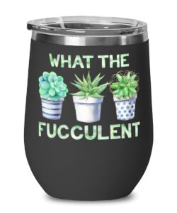 plant lady lover tumbler glass wine succulent for birthday christmas what the fucculent mom sister friend aunt, black, 30oz