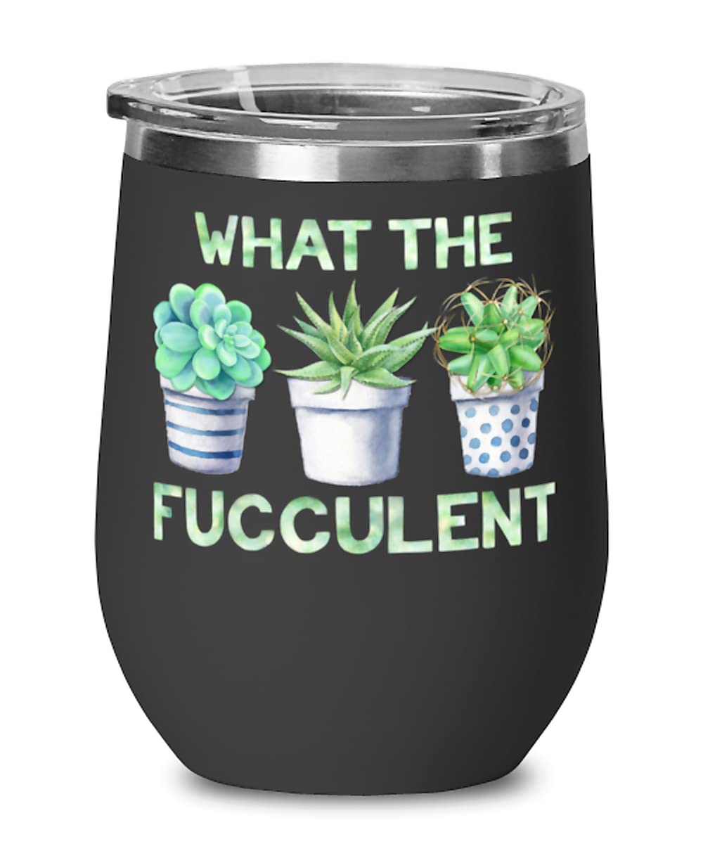 Plant Lady Lover Tumbler Glass Wine Succulent For Birthday Christmas What the Fucculent Mom Sister Friend Aunt, Black, 30oz