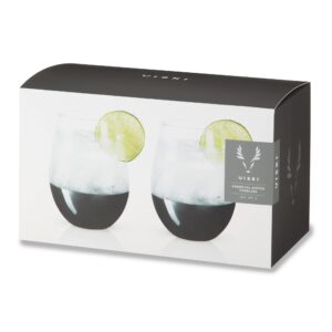 Viski Gunmetal Cocktail Set of 2 19 oz Stemless Wine, Glass, Polished Finish, Black Dipped Tumblers