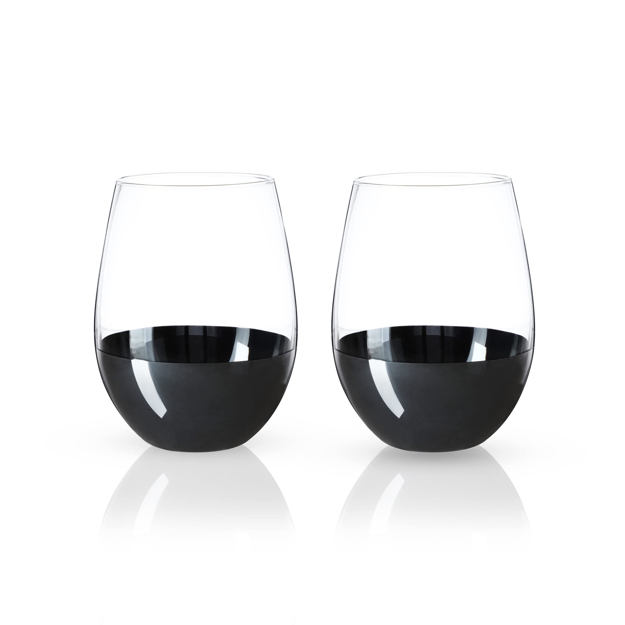 Viski Gunmetal Cocktail Set of 2 19 oz Stemless Wine, Glass, Polished Finish, Black Dipped Tumblers