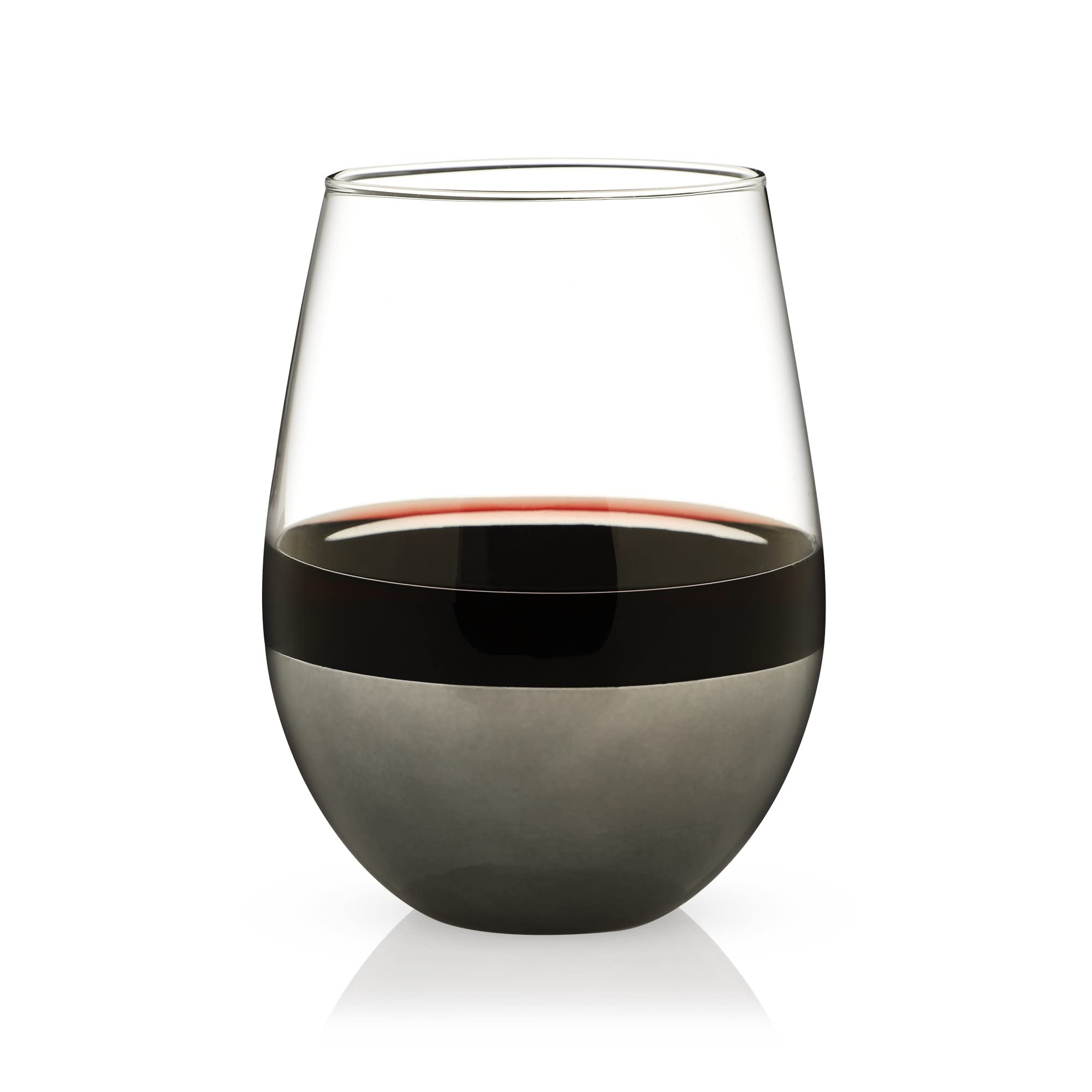 Viski Gunmetal Cocktail Set of 2 19 oz Stemless Wine, Glass, Polished Finish, Black Dipped Tumblers