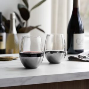 Viski Gunmetal Cocktail Set of 2 19 oz Stemless Wine, Glass, Polished Finish, Black Dipped Tumblers