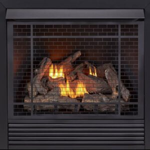 Duluth Forge Dual Fuel Ventless Gas Fireplace System with Mantle, Remote Control, 9 Fire Logs, Use with Natural Gas or Liquid Propane, 32000 BTU, Heats up to 1500 Sq. Ft., Brown