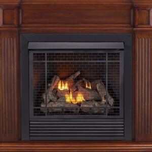 Duluth Forge Dual Fuel Ventless Gas Fireplace System with Mantle, Remote Control, 9 Fire Logs, Use with Natural Gas or Liquid Propane, 32000 BTU, Heats up to 1500 Sq. Ft., Brown