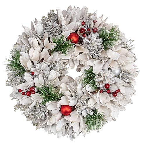 Northlight Wooden Flower and Pinecone Christmas Wreath, 14", White