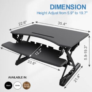Joy Seeker Standing Desk Converter 35 Inches Height Adjustable Sit to Stand Desk Riser Dual Gas Springs Stand up Desk with Wide Keyboard Tray for Laptops Dual Monitor Riser Workstation, Black