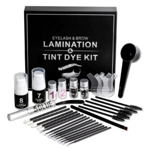 Lash Lift Brow Lamination and Tint Kit, Reddhoon 4 in 1 Eyebrow and Eyelash Perm Kit with Black Dye, Long-lasting for 6-8 Weeks, Safe & Easy to Use at Home Salon