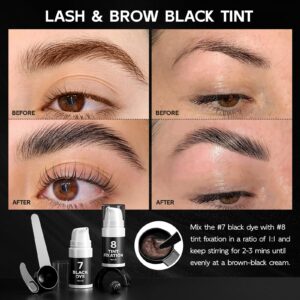 Lash Lift Brow Lamination and Tint Kit, Reddhoon 4 in 1 Eyebrow and Eyelash Perm Kit with Black Dye, Long-lasting for 6-8 Weeks, Safe & Easy to Use at Home Salon