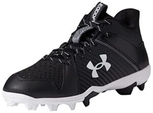 under armour men's leadoff mid rubber molded baseball cleat, (001) black/black/white, 13