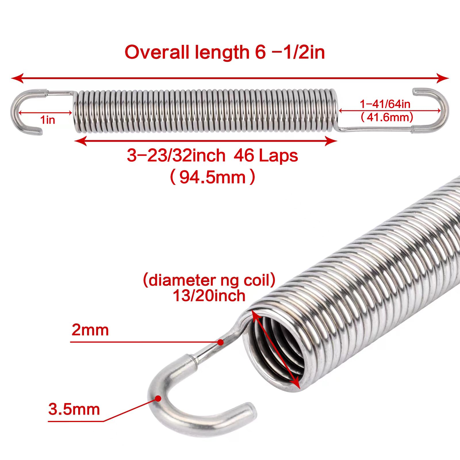 GNPADR GUPO 6-1/2 inch (2Pcs) Stainless Steel Replacement Recliner Sofa Chair Mechanism Tension Spring - Long Neck Hook Style