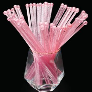 hapray 50-pcs pink glitter plastic swizzle sticks, crystal cake pops, cocktail coffee drink stirrers, lolipop stick, for valentines day party 7.24 inch