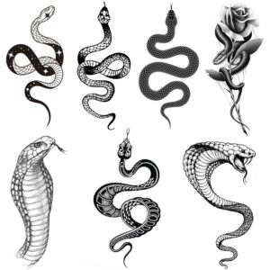 tazimi snake temporary tattoos,6 sheets black snake tattoos for women men, body art decorations black fake tattoos stickers.
