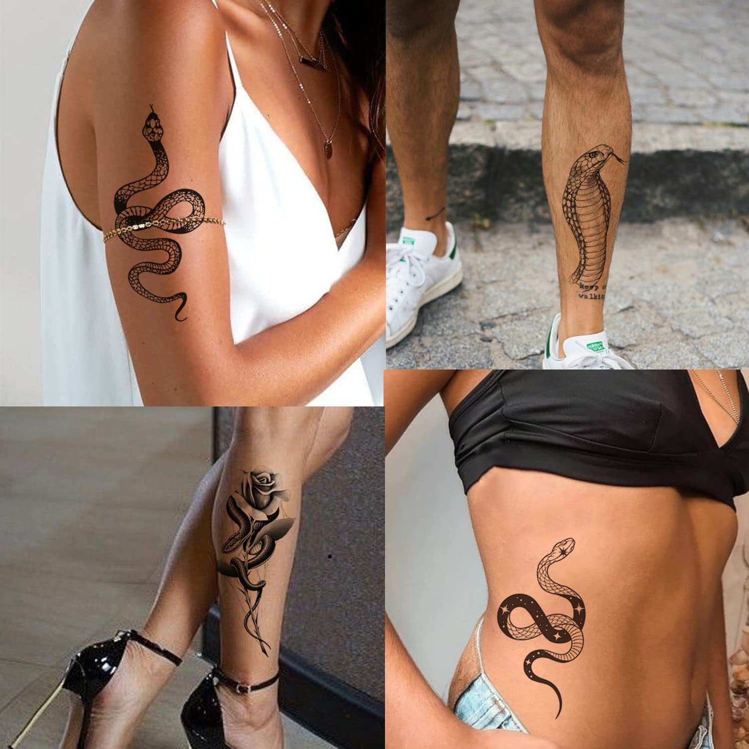 Tazimi Snake Temporary Tattoos,6 Sheets Black Snake Tattoos For Women Men, Body Art Decorations Black Fake Tattoos Stickers.